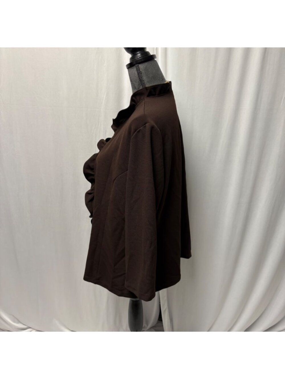 Slinky Brand Brown Ruffled Open Front Jacket Womens Size XL Cardigan Knit - Picture 3 of 8